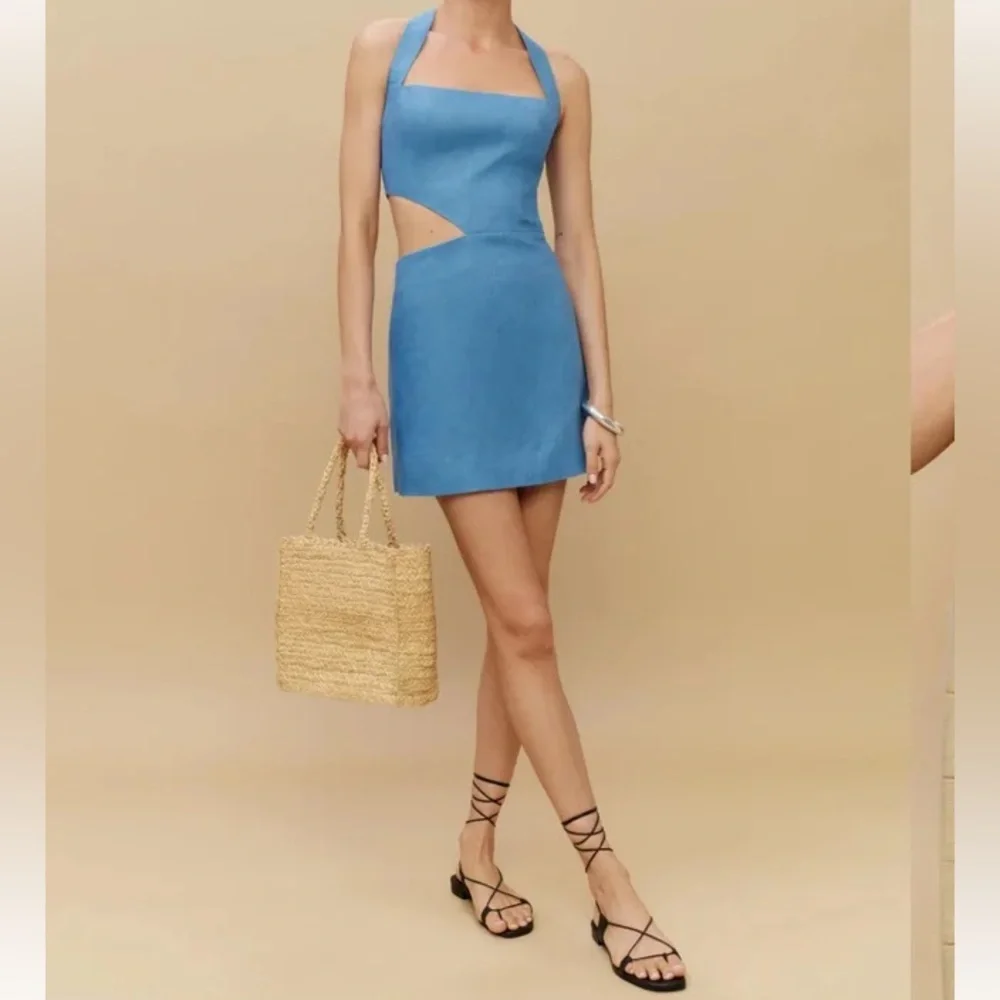 Reformation Valli Linen Cut Out Halter Mini White Dress - Picture 2 of 7